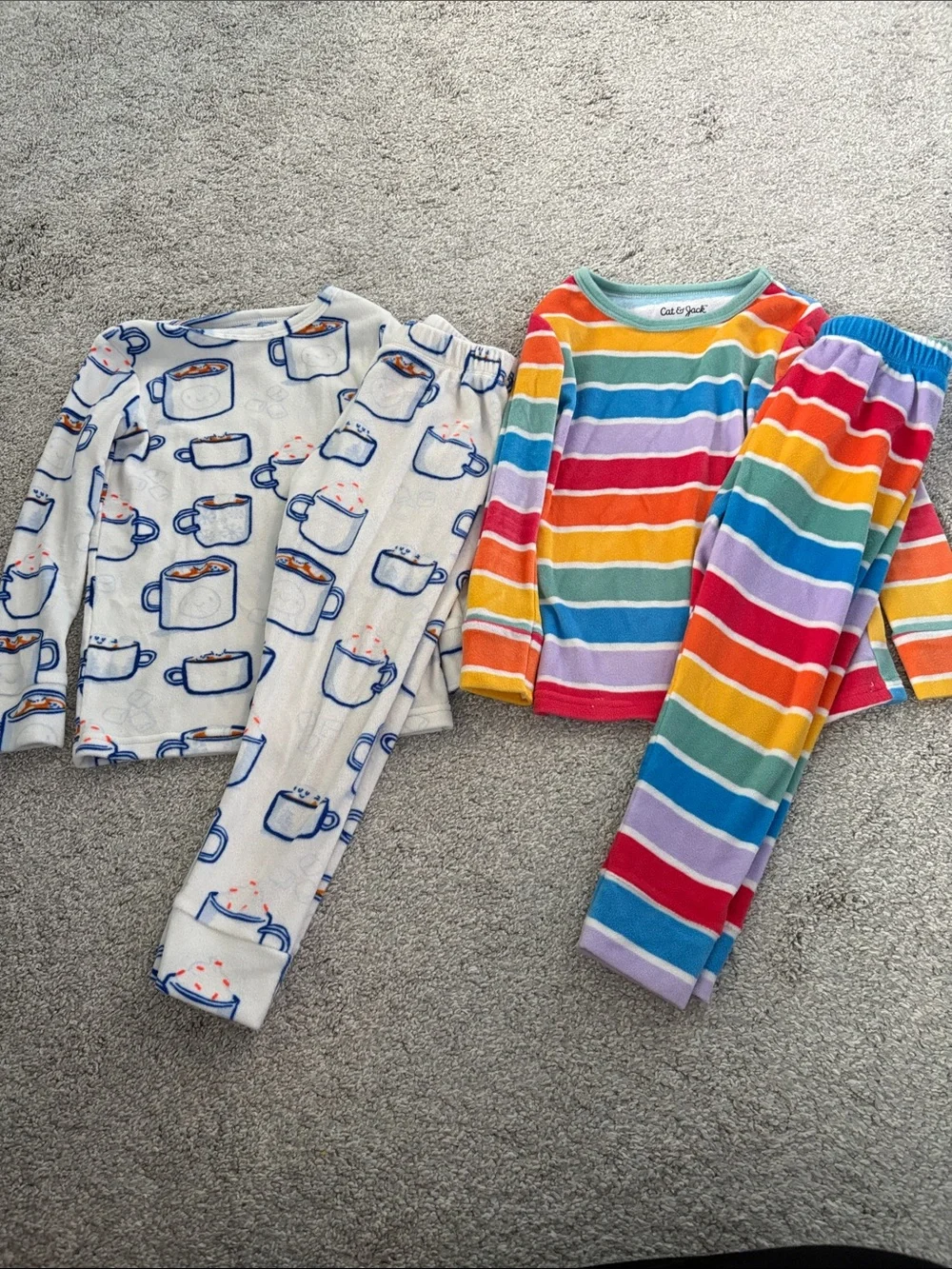 Cat & Jack toddler Rainbow Stripe & Hot Chocolate Pajama Sets 4T